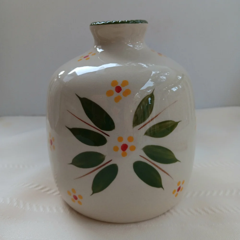 Temp-Tations White Ceramic Vase with Green Leaf and Yellow Floral Accents